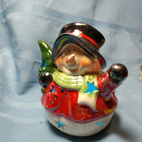 NWOT ☃️Ceramic Snowman Lights Up Multi Colors Flash - Picture 4 of 9